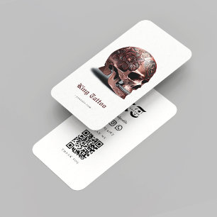Moderne Tattoo artiest Rosegold Skull QR Code Wit Visitekaartje