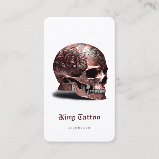 Moderne Tattoo artiest Rosegold Skull QR Code Wit Visitekaartje (Voorkant)