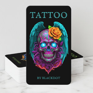 Moderne Tattoo-artiest Vleugelschedel Gotische Sti Visitekaartje