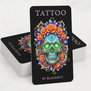 Moderne Tattoo-artiesten Florale Schedel Tattoo St Visitekaartje