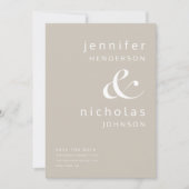 Moderne Taupe Ampersand bruiloft Save The Date (Voorkant)