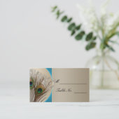 Moderne Taupe Aqua Peacock Feather Weddin Plaatska Plaatskaartje (Staand voorkant)