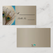 Moderne Taupe Aqua Peacock Feather Weddin Plaatska Plaatskaartje (Voorkant / Achterkant)