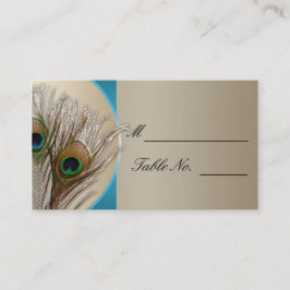Moderne Taupe Aqua Peacock Feather Weddin Plaatska Plaatskaartje