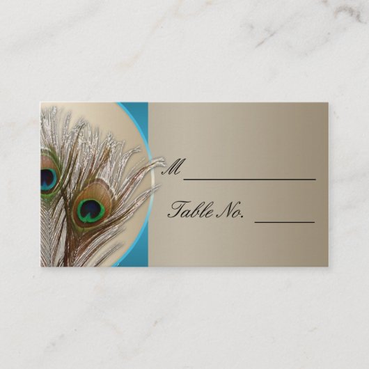 Moderne Taupe Aqua Peacock Feather Weddin Plaatska Plaatskaartje (Voorkant)
