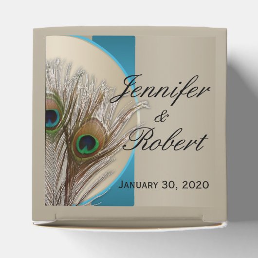 Moderne Taupe Aqua Peacock Feather Wedding Favor B Bedankdoosjes (Bovenkant)