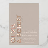 Moderne Taupe Beige Bold Minimalistische Bruiloft Folie Uitnodiging (Voorkant)