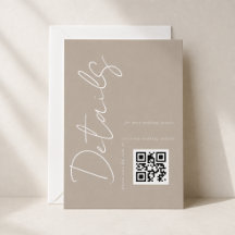 Moderne Taupe Beige QR-code Huwelijksdetails 
