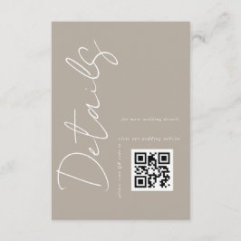 Moderne Taupe Beige QR-code Huwelijksdetails Informatiekaartje