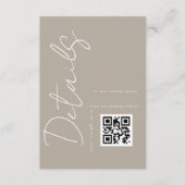 Moderne Taupe Beige QR-code Trouwdetails Informatiekaartje (Voorkant)