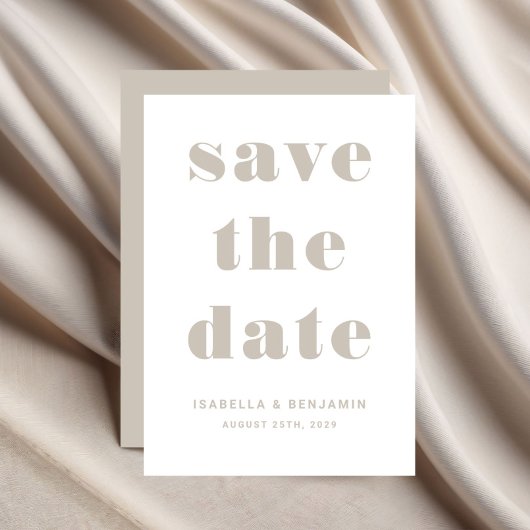 Moderne Taupe Beige Typografie Bruiloft Save The Date