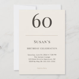 Moderne Taupe & Cream 60ste Verjaardagsfeest Kaart