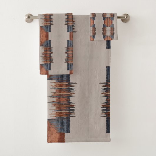 Moderne Taupe Denim en Rust Bad Handdoek (Insitu)