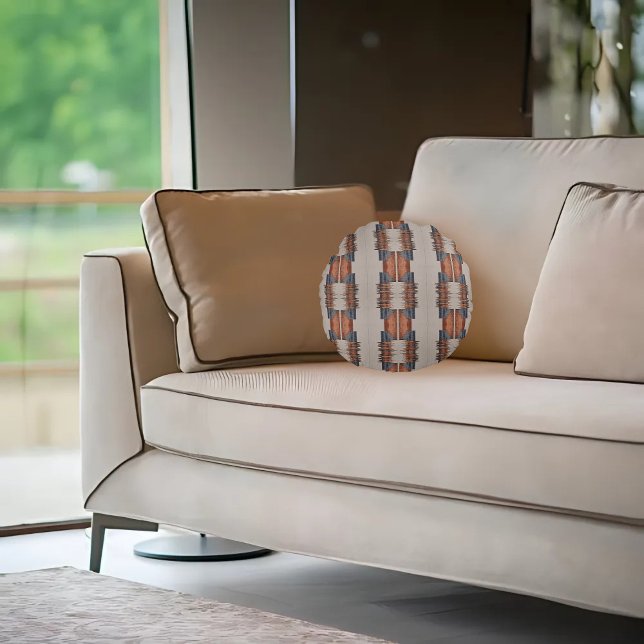 Moderne Taupe Denim en Rust Rond Kussen (Creator heeft geüpload)