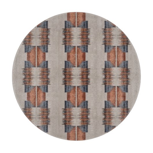 Moderne Taupe Denim en Rust Rond Snijplank (Voorkant)