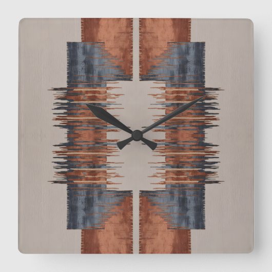 Moderne Taupe Denim en Rust Vierkante Klok (Voorkant)