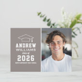 Moderne Taupe Foto Afstudeer Open Huis Kaart (Staand voorkant)