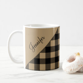 Moderne Taupe Gekruist Ruitpatroon Naam Koffiemok