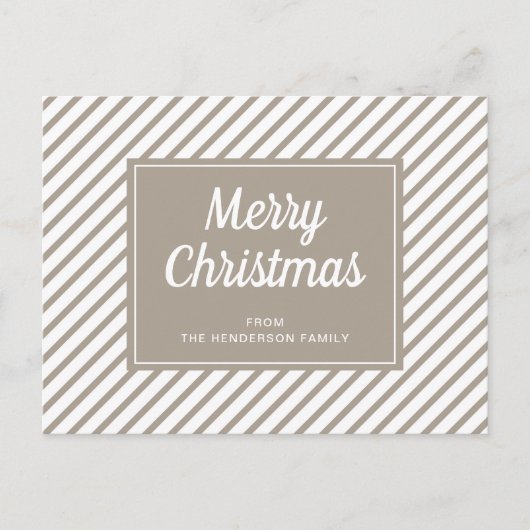 Moderne Taupe Gestreepte Kerst Briefkaart (Voorkant)