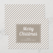 Moderne Taupe Gestreepte Kerstmis Briefkaart (Voorkant / Achterkant)