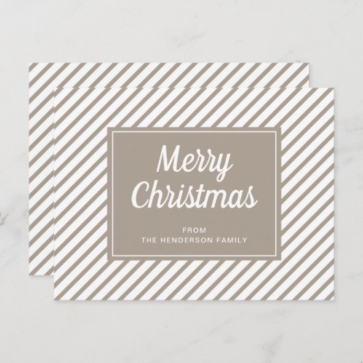 Moderne Taupe Gestreepte Kerstmis Briefkaart (Voorkant / Achterkant)