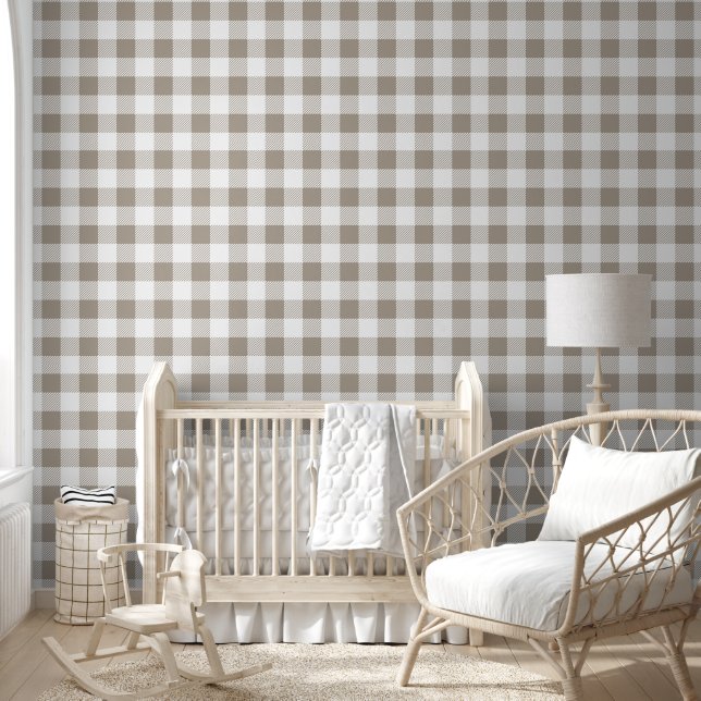 Moderne Taupe Gingham cheques Behang (Kinderen)
