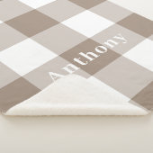 Moderne Taupe Gingham Patroon Monogram Naam Sherpa Deken (3/4)