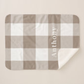 Moderne Taupe Gingham Patroon Monogram Naam Sherpa Deken (Voorkant (horizontaal))