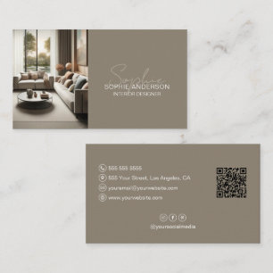Moderne Taupe Interieur Ontwerper Foto QR Visitekaartje