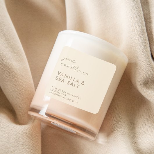 Moderne Taupe Minimalistische Kaarslabel Vierkante Sticker