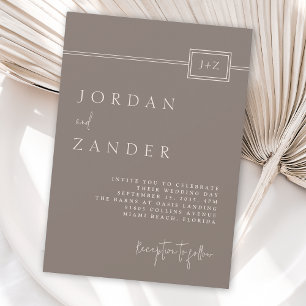 Moderne Taupe Minimalistische Monogram bruiloft Kaart