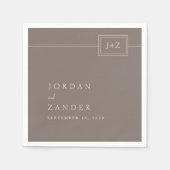 Moderne Taupe Minimalistische Monogram bruiloft Servet (Voorkant)