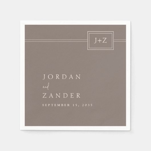 Moderne Taupe Minimalistische Monogram bruiloft Servet (Voorkant)