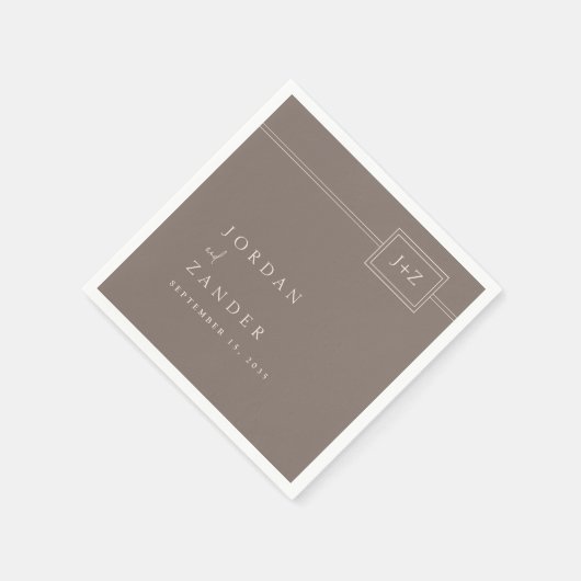 Moderne Taupe Minimalistische Monogram bruiloft Servet (Hoek)