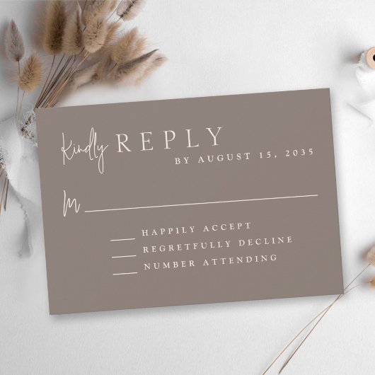 Moderne Taupe Minimalistische Monogram Huwelijk RS RSVP Kaartje