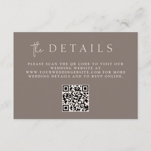 Moderne Taupe Minimalistische Monogram QR Code Det Informatiekaartje (Voorkant)