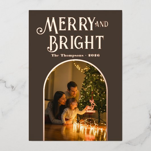 Moderne Taupe & Roos Gouden Kerstfoto Folie Feestdagenkaart (Voorkant)