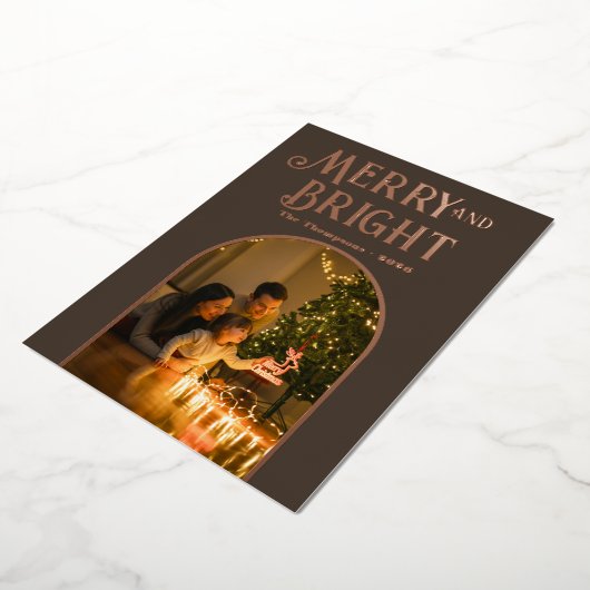 Moderne Taupe & Roos Gouden Kerstfoto Folie Feestdagenkaart (Gedraaid)