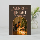 Moderne Taupe & Roos Gouden Kerstfoto Folie Feestdagenkaart (Staand Voorkant)