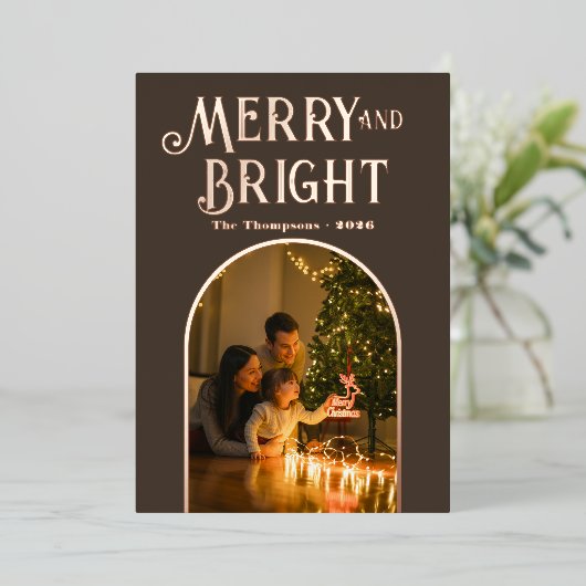 Moderne Taupe & Roos Gouden Kerstfoto Folie Feestdagenkaart (Staand Voorkant)