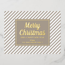 Moderne Taupe Stripes Vrolijk Kerstgoud