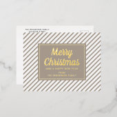 Moderne Taupe Stripes Vrolijk Kerstgoud Folie Feestdagen Briefkaart (Voorkant / Achterkant)