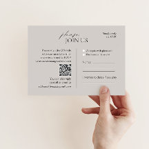Moderne taupe trouw-RSVP kaart met QR-code