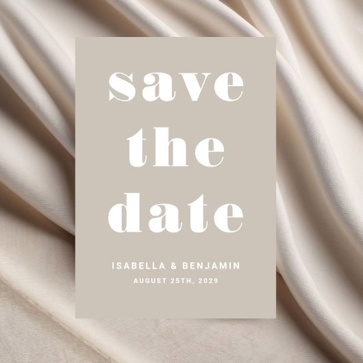 Moderne Taupe Typografie Huwelijk Save The Date
