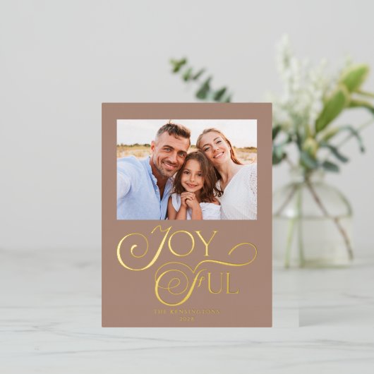 Moderne Taupe Vrolijke Kerstvakantie Folie Foto Folie Feestdagen Briefkaart (Staand Voorkant)