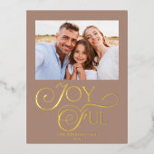 Moderne Taupe Vrolijke Kerstvakantie Folie Foto Folie Feestdagen Briefkaart (Voorkant)