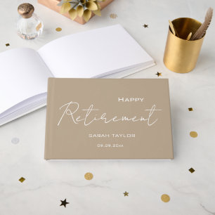 Moderne Taupe Witte Happy Retirement Persoonlijk  Gastenboek