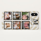 Moderne Taupe Witte visgraat 6 Foto & Monogram Case-Mate iPhone Case (Achterkant (horizontaal))