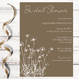 Moderne Taupe & Witte Wilde Bloem Bruidsuitnodigin Kaart
