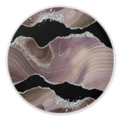 Moderne Taupe & Zwarte Agate Zilveren Glitter Geod Keramische Knop (Voorkant)